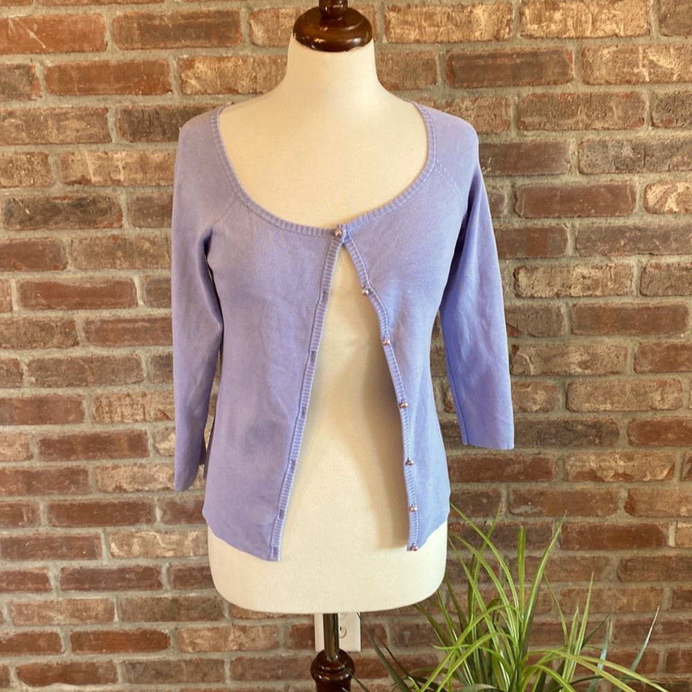 Ann Taylor Small periwinkle 86% silk cardigan.